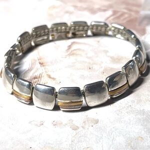 Liz Claiborne VTG Silvertone Bracelet Square Pillow Links Copper Brass Inlays